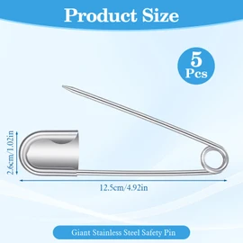 5 spille da balia extra grandi, 12,7 cm, in acciaio inox, resistenti e resistenti, per tessuti spessi, coperte, pelle, tela, biancheria, attività all'aperto e artigianato