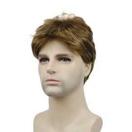 Lydell Short Straight Synthetic Hair Full Wigs with Bangs for Men Golden Brown