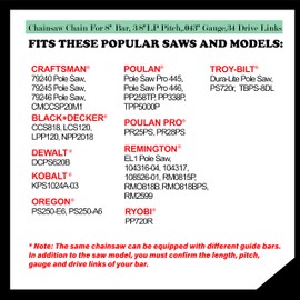 UPFOREST Chainsaw and Pole Saw chain for 8" Bar R34, 3/8" LP Pitch - .043" Gauge - 34 Drive Links Low-kickback Fits Poulan, Remington DeWalt DCPS620, 20V MAX XR Li-Ion and More 3-Pack (90YNS34X3)