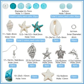 PH PandaHall 383pcs Blue Ocean Beads Charms for Bracelet, 6mm Glass Beads Acrylic Beads Turquoise Starfish Beads Seashells Marine Charms with Findings for Jewelry Making Bracelet Necklace Earring