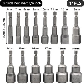 SyiXute 14-Piece Socket Spanner Set, 6-19 mm Recess Hexagonal Socket, 1/4 Inch Magnetic Socket Adapter, Socket Spanner Inserts for Drills Cordless Screwdrivers