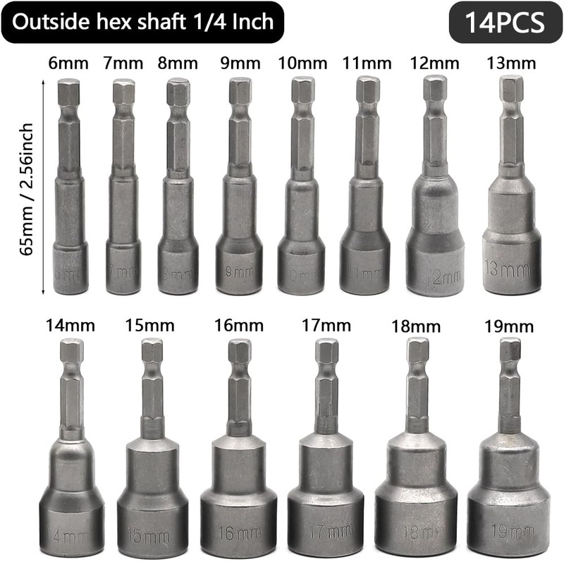 SyiXute 14-Piece Socket Spanner Set, 6-19 mm Recess Hexagonal Socket,