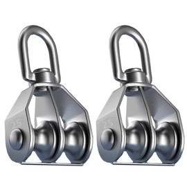 Twours Pulley 304 Stainless Steel Double Pulley Block M25 Small Heavy Duty Swivel Bearing Pulley System for Rigging, Lifting, Cargo Transportation,Gym Equipment (SHL-M25 2PCS)
