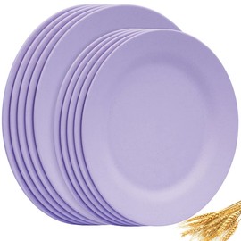 10inch 11inch Dinner Plates Set of 10, Reusable Wheat Straw Dessert Dishes, Round Pasta Salad Serving Plate, Unbreakable Kids Fiber Dinnerware for Party Steak Pizza (Purple)