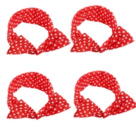 4 Pack Bandanas For Women, Wire Headband Retro Bowknot Polka Dot Wire Hair Holders Red Hairband, 4 Pieces