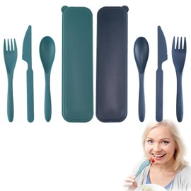 2 Pieces Travel Cutlery, Camping Cutlery, Travel Cutlery with Case, Cutlery for On the Go, Cutlery To Go, Portable Cutlery Set, Reusable Plastic Forks, Spoons, Tableware, for Picnic, Outdoor