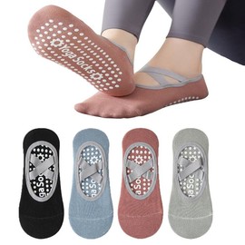 EUPSIIU 4 Pairs Yoga Socks Women's Non-Slip Socks Non-Slip Pilates Socks for Women Girls Yoga Socks Stopper Socks for Ballet, Aerobics, Fitness Training, UK 4-6 | EUR 36-38, 4 Colours