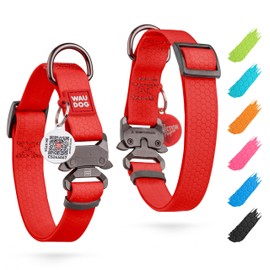 Waterproof Dog Collar - Adjustable Dog Collar for Large Dogs, Small and Medium Dogs - Heavy Duty Dog Collars with Durable Metal Clasp and QR Dog Tag (Red) Air Tag
