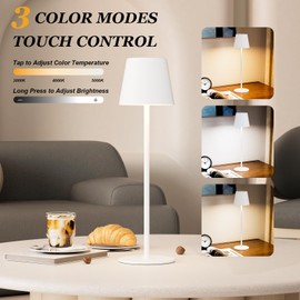 Kakanuo Cordless Table Lamp Rechargeable White - KK 2 Pack 5000mAH Battery Operated Lamp for Table, 3 Color Stepless Dimming Wireless Lamp for Kitchen Counter, Outdoor Patio, Touch Control