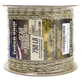 TOUGH-GRID 750lb Desert Camo Paracord/Parachute Cord - Genuine Mil Spec Type IV 750lb Paracord Used by The US Military (MIl-C-5040-H) - 100% Nylon - 200Ft. - Desert Camo