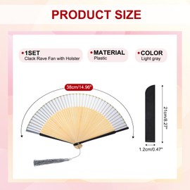 MECCANIXITY Hand Held Silk Bamboo Fans Chinese Vintage Style Silk Folding Fan Folding Fan for Women Dance Music Festival Wedding Party, Light Gray