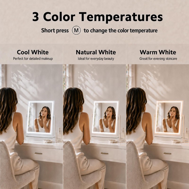 Makeup Mirror with lights, Dimmable Vanity Mirror with 3 Color
