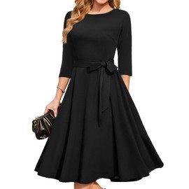 DRESSTELLS Black Dresses for Women Funeral Bridesmaid Vintage Dress Homecoming Fall Wedding Cocktail Evening Dresses 2024 Black L