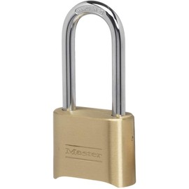 Master Lock Combination Lock, Indoor and Outdoor Padlock, Set Your Own Combination Lock, Extended 2-1/4 in. Lock Shackle with Brass Finish