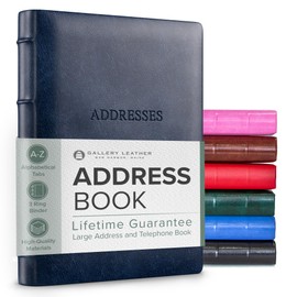 Gallery Leather Large Address Book with Alphabetical Tabs up to 480 Records, Leather Notebook Hardcover, Telephone and Address Books - 9x7, Desk Address, Acadia Navy