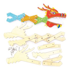 Baker Ross Extending Dragon Wooden Puppet Craft Kits - Pack of 3, Chinese New Year Crafts for Kids (FC233)