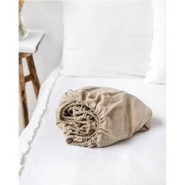 Natural Linen Fitted Sheet Queen Size, 100% Flax Linen Fitted Sheet Only, Breathable and Cooling Mattress Cover, Luxury Fitted Bed Sheet