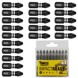 20 x SabreCut SCPB25_20 25mm PZ2 PZ3 PH2 Impact Screwdriver Driver Bits Set Single Ended PoziDriv POZI No.2 No.3 Phillips No.2 Heavy Duty Including Storage Box
