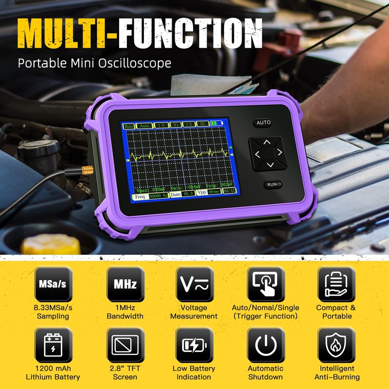 ZYKYCX Handheld Portable Oscilloscope, 2.8" TFT Digital Oscilloscope, 1MHz Bandwidth,
