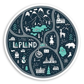 2 x 10cm Lapland Map Vinyl Stickers - Festive Christmas Luggage Sticker #20724 (10cm Wide)