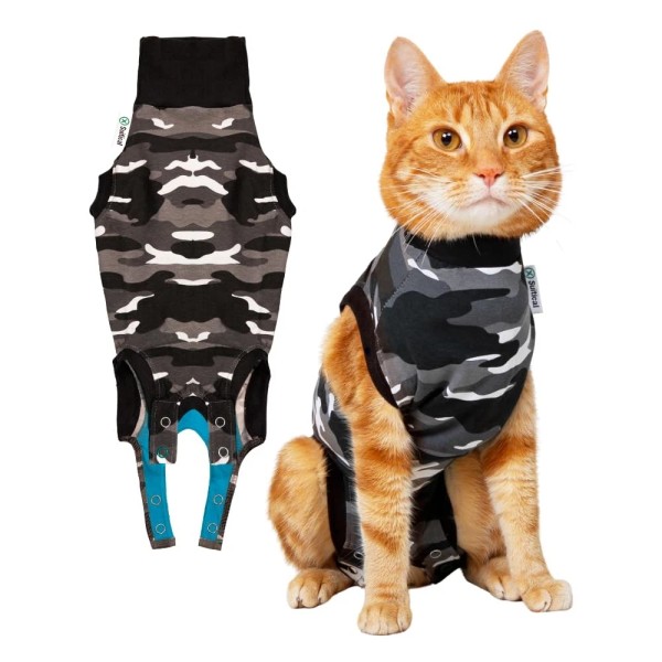 Suitical Black Camouflage Cat Surgery Suit Recovery Apparel Cone Alternative