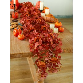 PARTY JOY 6.56ft Fall Decor Orange Eucalyptus Garland with Flowers 8 Orange Roses, Fall Garland Artificial Fake Flowers Floral Vines for Autumn Decor Fall Decorations for Home Indoor Outdoor