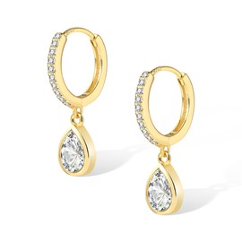 ALEXCRAFT 925 Silver Earrings for Women, Small Hanging Earrings, Hypoallergenic Teardrop Earrings, Small Huggie Hoop Earrings, Small Cubic Zirconia Pendant Earrings, Hanging Women, Silver