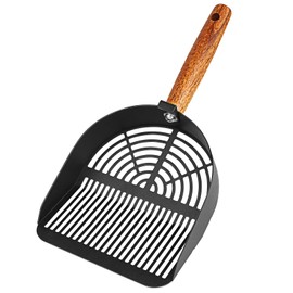 Fhintory Cat Scoop, Stainless Steel, Cat Litter Tray Scoop, Metal Cat Litter Scoop, Scoop for Cat Litter Tray, Various Hole Spacings, Cat Scoop with Wooden Handle, Litter Box Scoop, Black