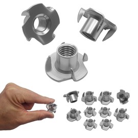 IEUYO Stainless Steel T-Nut, 1/4" 5/16" 3/8" 4-Prong Heavy Duty Tee Nut for Wood, Cabinetry, Rock Climbing Holds, Threaded Insert, Furniture 3 Sizes - 50Pcs Kit