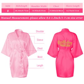 ASMIZ 7 Pcs Girls Birthday Squad Robes, Princess Robe Spa Party, Satin Kimono Robe for Girls Women for Birthday Sleepover Washing Shower (SIZE 8)