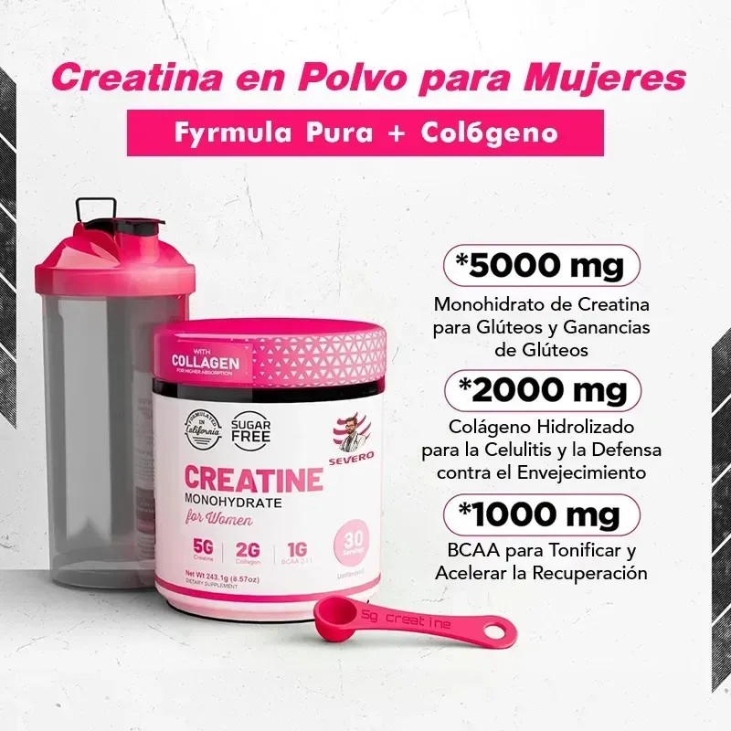 Creatina Monohidratada Mujer 5000mg | Colágeno Bovino | BCAA |