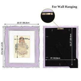 PHAREGE Vintage Picture Frame 8x10 Purple, 8 by 10 Ornate Decorative Antique Frame with Mat for 5x7 Photo, Fancy Matted Frame for Desktop or Wall, Horizontal or Vertical