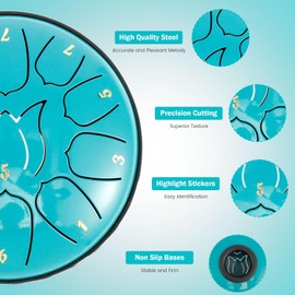 Rain Drum for Outside 6 Inches 11 Notes Steel Tongue Drum with Bag and Mallets, Chakra Rain Drum for Garden, Rain Drum for Musical Education Entertainment Meditation present (Lake Blue)