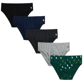 U.S. Polo Assn. Men's Underwear - 5 Pack Low Rise Cotton Brief with Contour Pouch - Underwear Briefs for Men (Sizes: S-XL), Size Large, Adventurine Print/Heather Grey/Black