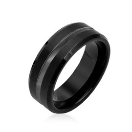Simple Black Grey Center Stripe Couples Titanium Wedding Band Ring For Men For Women Comfort Fit 8MM