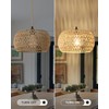 Rattan Boho Hanging Light,12.6'' Natural Hand Woven Fabric Drum Light,Plug