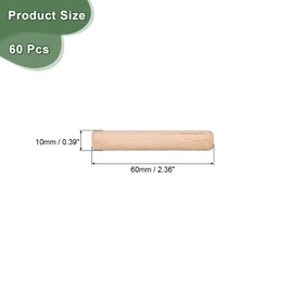 sourcing map 60 Pcs Wooden Dowel Pins 10x60mm(0.39x2.36) Fluted Beveled Ends Wood Dowel Pegs Dried Hardwood for Woodworking Furniture Shelf