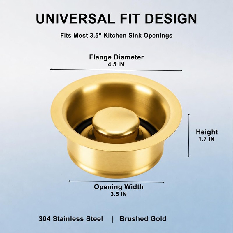 Brushed Gold Garbage Disposal Flange and Sink Stopper, 304 Stainless