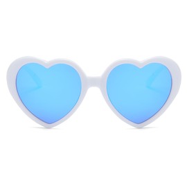 JOVAKIT Polarized Heart Shaped Sunglasses for Women Vintage Fashion Lovely Retro Oversized Eyeglasses UV400 Protection Lens (White/Blue Mirror)