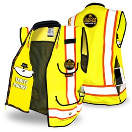 KwikSafety - Charlotte, NC - GODFATHER Safety Vest [CUSHIONED COLLAR] Class 2 ANSI OSHA High Visibility 9 Pockets Reflective Heavy Duty Mesh Vis Construction Industrial Surveyor Men/Yellow Large