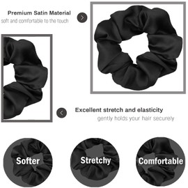 IVARYSS Scrunchies for Hair Sleep, Premium Satin Soft Than Silk for Women Curly Hair, Cute Bands Ties for Girls Thin | Thick Hair Styling, 12 Pack, Black