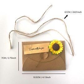 WYAN Small Envelopes, 25 Pieces Vintage Kraft Paper Giftcard, Dried Flower Sunflower Envelopes, Twine, for Birthdays, Weddings, Friends, Family - Good Luck Gifts for Men and Women