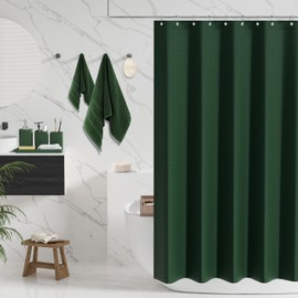 Resin Green Bathroom Set, Dark Green Bathroom Accessories Set with Shower Curtain, Bath Towel Sets, Natural Loofah Sponge, Soap Dispenser, Toothbrush Holder, Toothbrush Cup and Tray for Bathroom