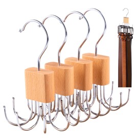 ELONG HOME Belt Organizer, Wooden Block Belt Hanger Closet Organizers and Storage, Belt Rack with 6 Hooks, 4 Pack Tie Hangers