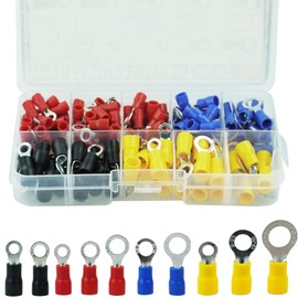 150pcs Ring Crimp Terminal Connectors Insulated Electrical Terminals Wiring Connectors O Type Assortment Kit for Car Motorcycle Repairs