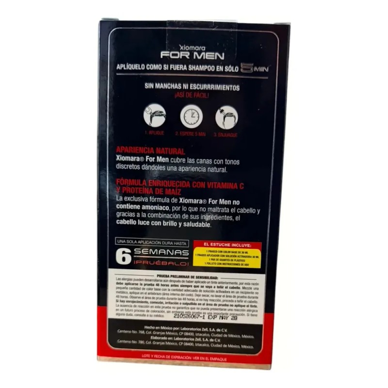 Tinte Shampoo Negro Xiomara For Men Sin Amoníaco Cobertura Canas