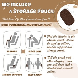 Bnuitland Brown Flannel Throw with Storage Pouch,300GSM Super Soft Fleece Stripe Pattern Sofa Blanket for Adults and Kids, Lightweight Cozy Bed Throw for Home Decor All Season