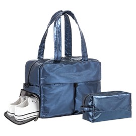 DTGN Travel Duffel Bag for Women, 30L Weekender Bag, Gym Bag with Shoes Compartment, Carry on Overnight Bag with Toiletry Bag for Travel Trip Camping, Dark Blue