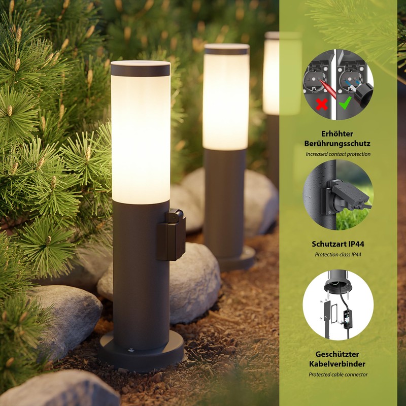 ledscom.de Poru Bollard Light with Socket for Outdoor Use, Anthracite,