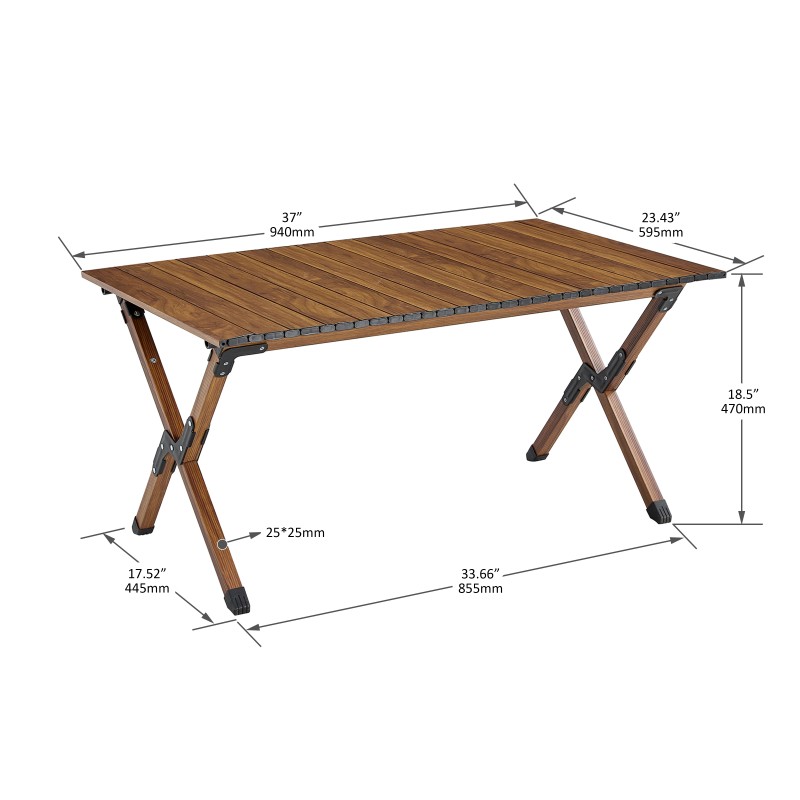 Durable Folding Aluminum Alloy Roll-up Rectangular Outdoor Tablecolor: Brown, size: